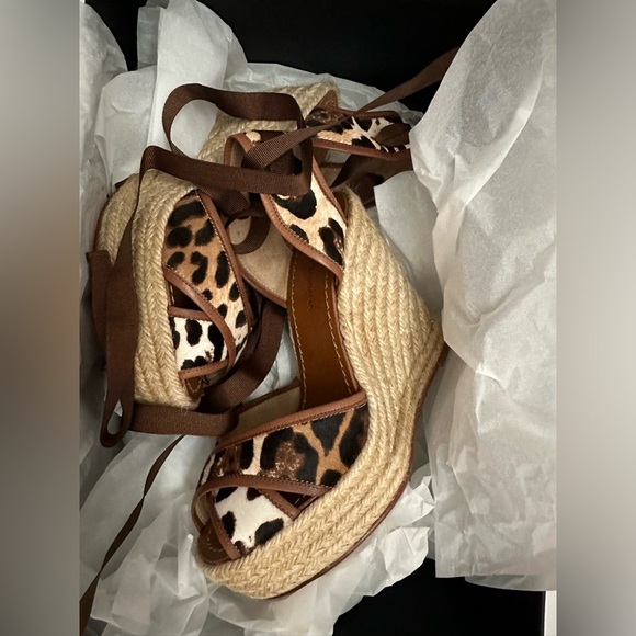 New Dolce & Gabbana Leopard Pony Hair Espadrille/Ankle Wrap Wedge - Picture 3 of 16
